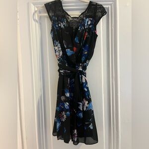 Betsey Johnson Black and Blue Floral Midi Dress